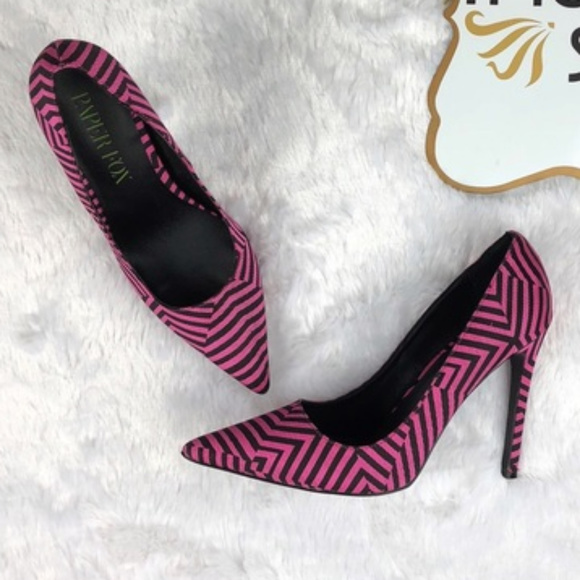Paper Fox Shoes - PAPER FOX Pink And Black Striped Heels Size 9